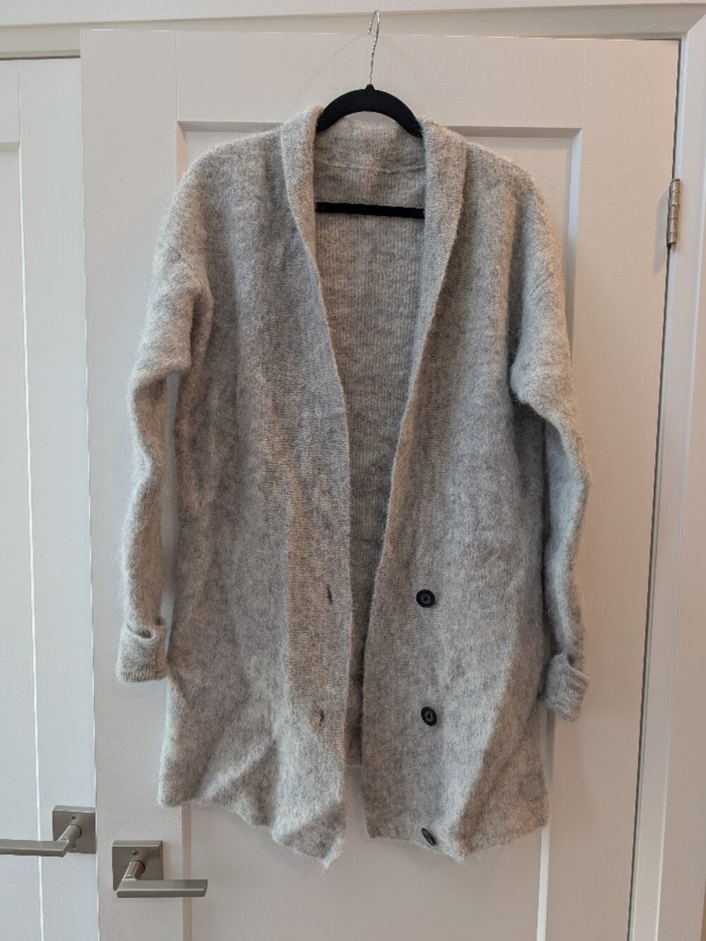 Cozy Heather Grey Oversized Longline Shawl Collar Cardigan - M/L